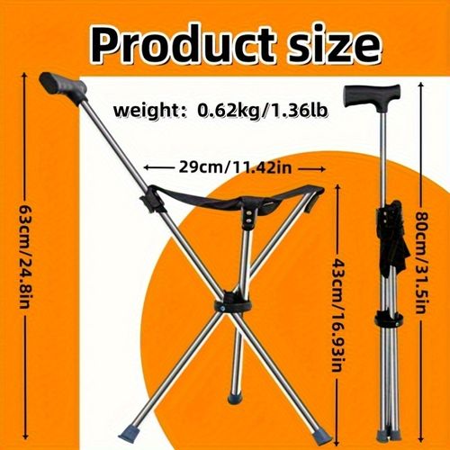 Two-in-One Foldable Cane and Stool 300 Pounds Capacity, Portable Compact Design with Locking Mechanism - Suitable for 30 Uses: Hiking, Camping, Outdoor Activities - Compact Chair, Folding Seat, Mountaineering Pole, Stand-Up Cane, Aluminum Alloy Folding Chair, Outdoor Rock Climbing Tool, etc
