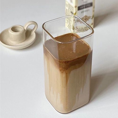 Modern-style rectangular glass cup glass coffee cup with a straw