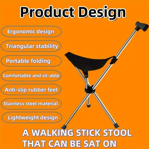 Two-in-One Foldable Cane and Stool 300 Pounds Capacity, Portable Compact Design with Locking Mechanism - Suitable for 30 Uses: Hiking, Camping, Outdoor Activities - Compact Chair, Folding Seat, Mountaineering Pole, Stand-Up Cane, Aluminum Alloy Folding Chair, Outdoor Rock Climbing Tool, etc
