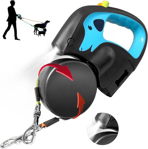 Automatic Retractable Double Dog Leash Heavy Duty Pet Leash with Light