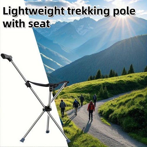 Two-in-One Foldable Cane and Stool 300 Pounds Capacity, Portable Compact Design with Locking Mechanism - Suitable for 30 Uses: Hiking, Camping, Outdoor Activities - Compact Chair, Folding Seat, Mountaineering Pole, Stand-Up Cane, Aluminum Alloy Folding Chair, Outdoor Rock Climbing Tool, etc