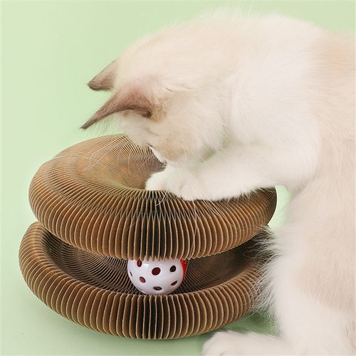 Foldable organ-style cat scratch board – a cat toy with a bell