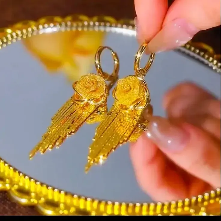 French-style high-end luxury rose tassel earrings