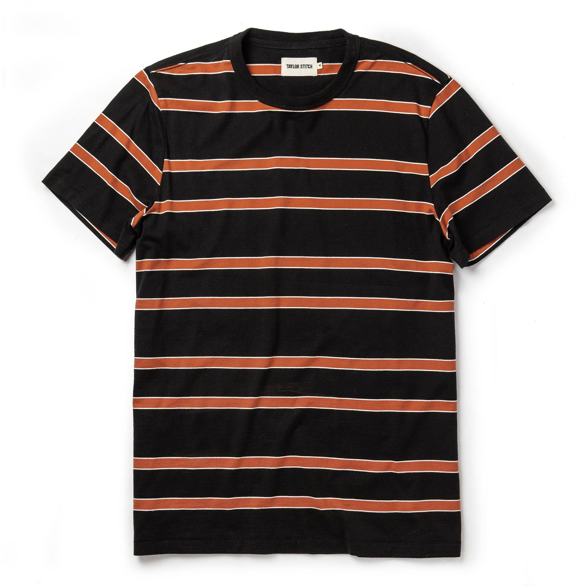 Naeec Organic Cotton Tee in Coal and Rust Stripe