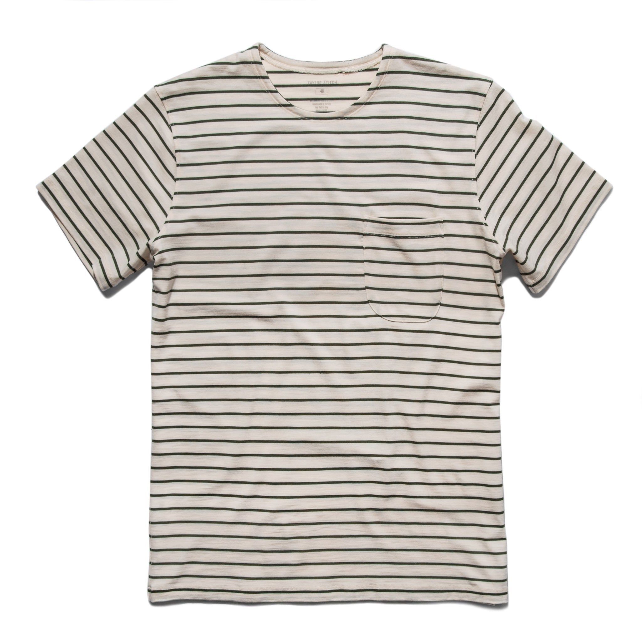 Naeec Mercerized Merino Tee in Forest Stripe