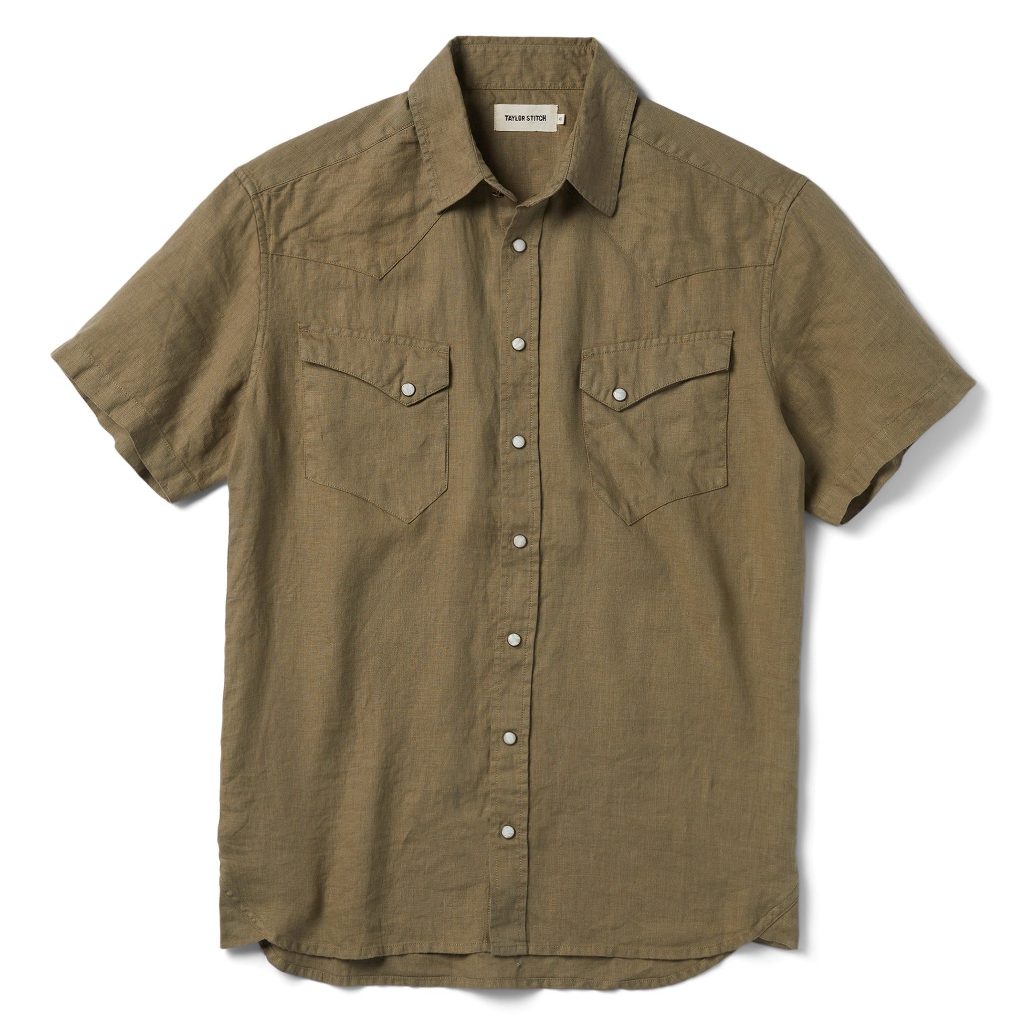 Naeec Short Sleeve Western in Olive Linen