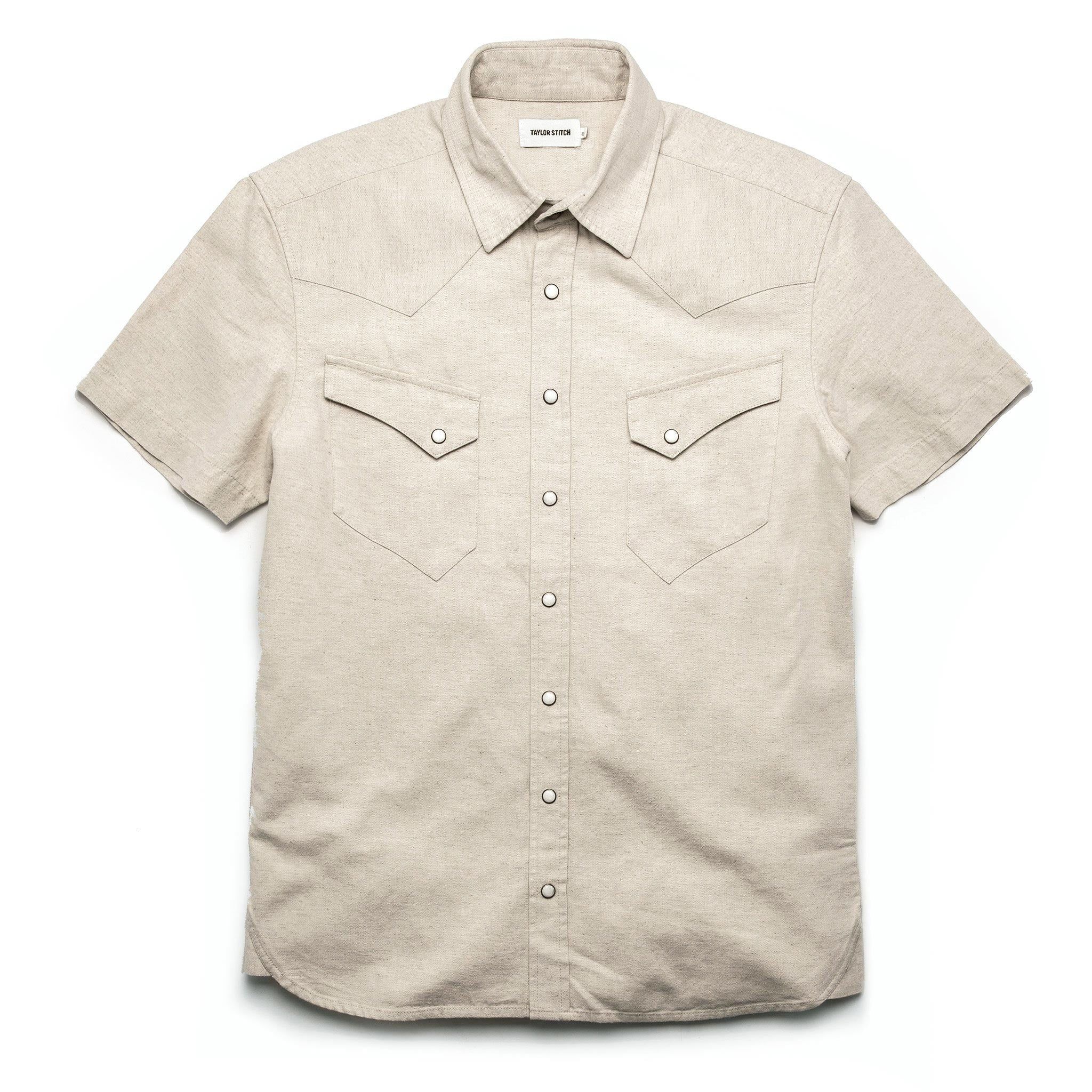 Naeec Short Sleeve Western in Natural Herringbone