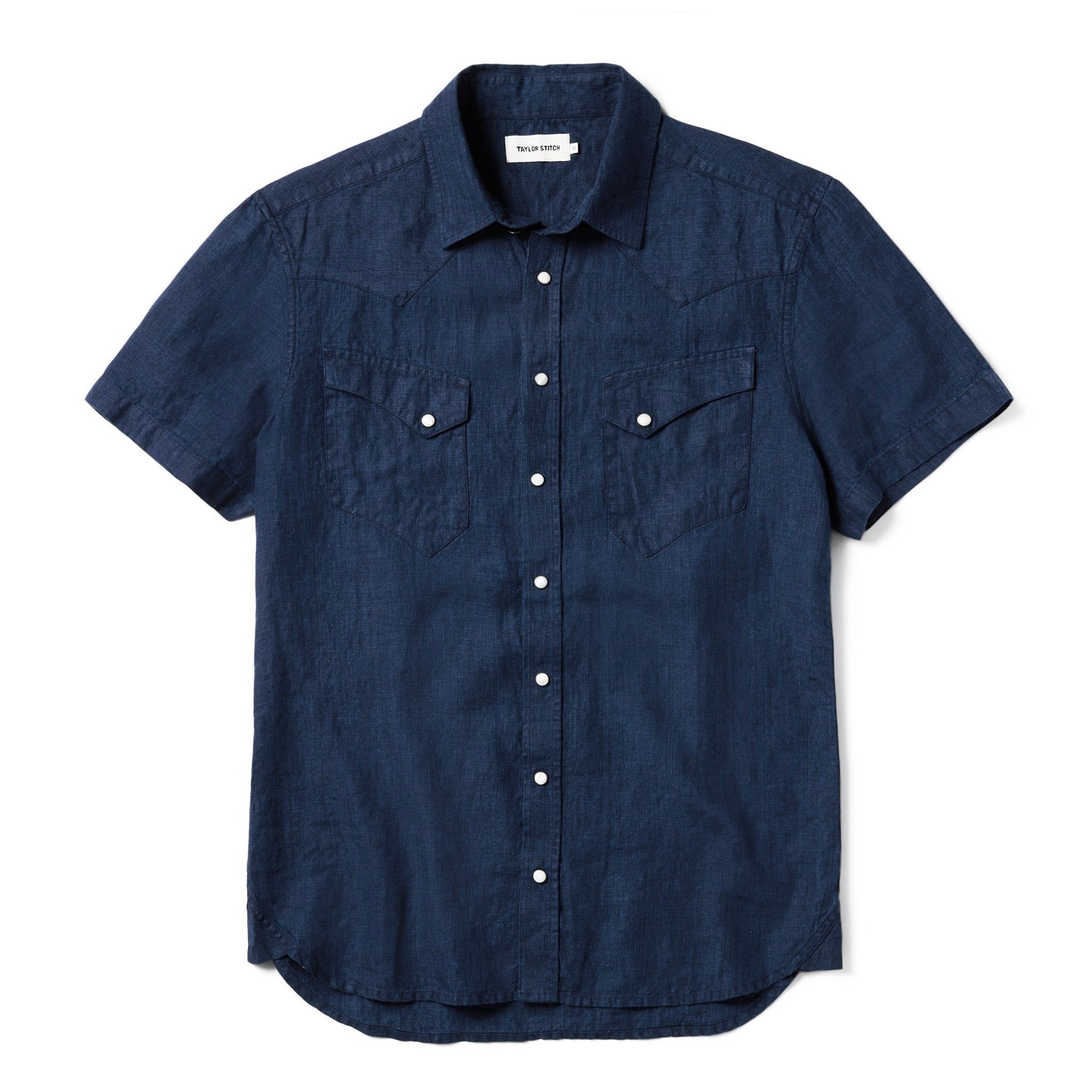 Naeec Short Sleeve Western in Indigo Linen