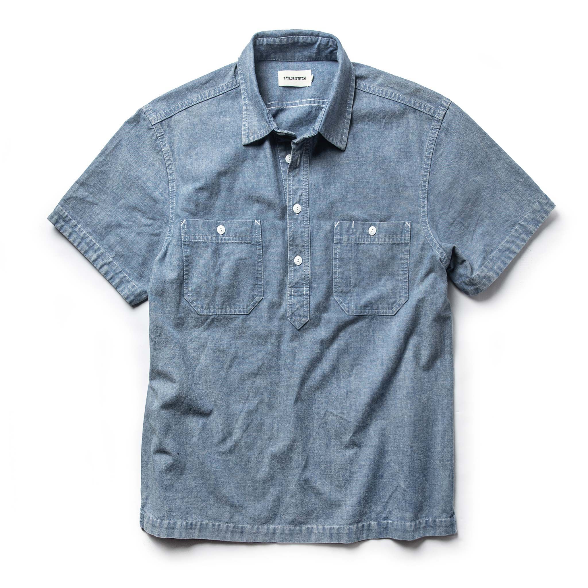 Naeec Short Sleeve Popover in Blue Chambray