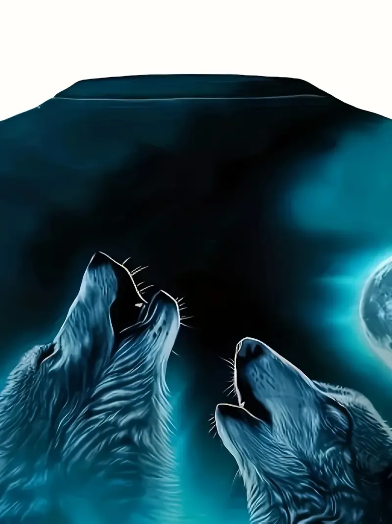 🏇🏇Men's 3D Wolf Print T-Shirt - Casual Short Sleeve, Breathable Polyester Blend🏇🏇