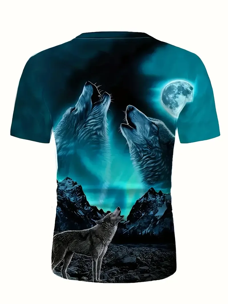 🏇🏇Men's 3D Wolf Print T-Shirt - Casual Short Sleeve, Breathable Polyester Blend🏇🏇