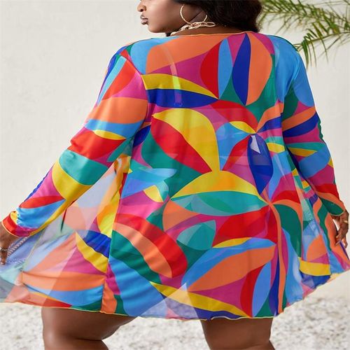 Contrast Color Women's Swimwear Set, 3-Piece Conservative Bikini With Cover-Up, Slimming Bathing Suit