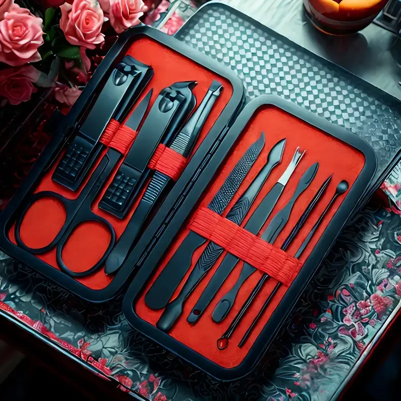 24pcs Deluxe Manicure & Pedicure Set - Ultra Sharp Stainless Steel Nail Clippers, Scissors, File, and Grooming Tools in Stylish Black & Red Case - Professional Quality Kit for Perfect Fingernails & Toenails, Full Set, Sturdy