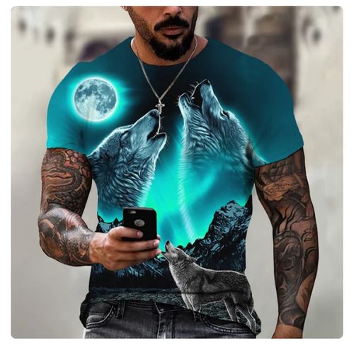 🏇🏇Men's 3D Wolf Print T-Shirt - Casual Short Sleeve, Breathable Polyester Blend🏇🏇