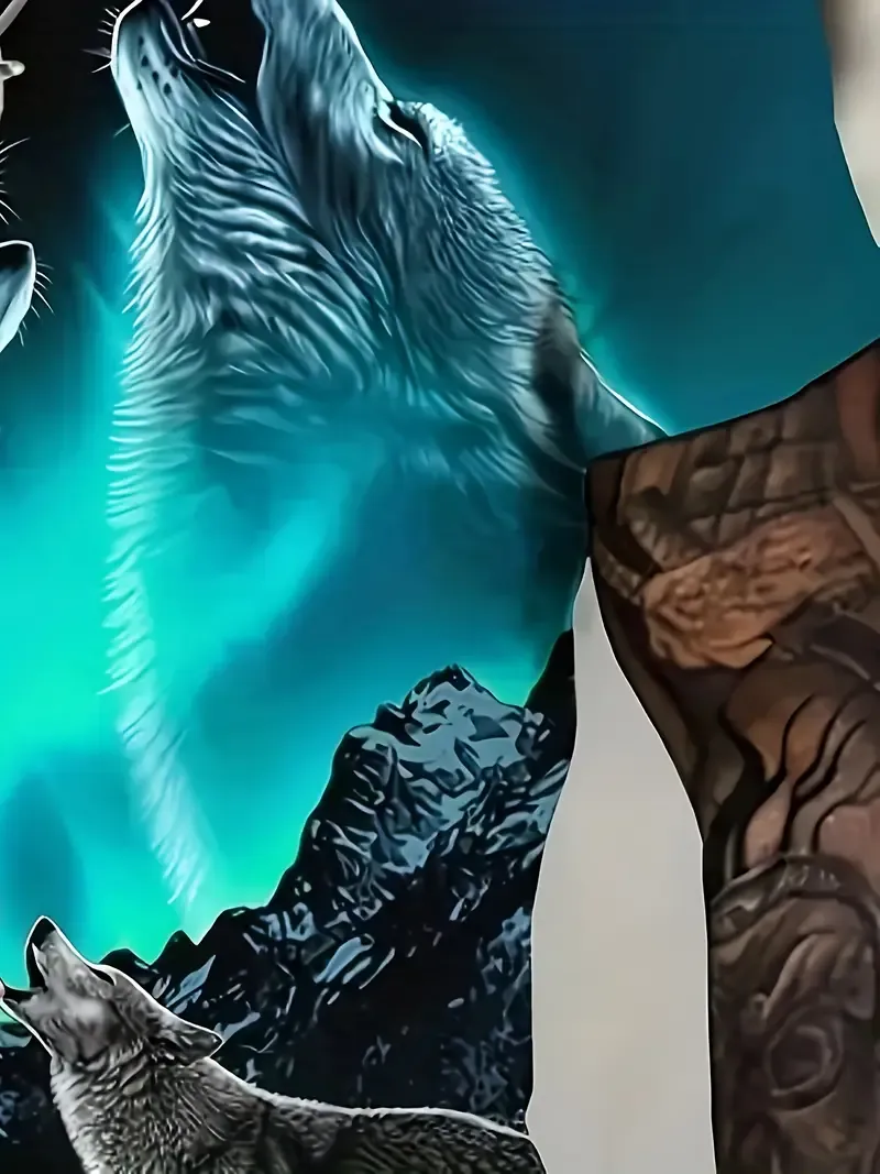 🏇🏇Men's 3D Wolf Print T-Shirt - Casual Short Sleeve, Breathable Polyester Blend🏇🏇