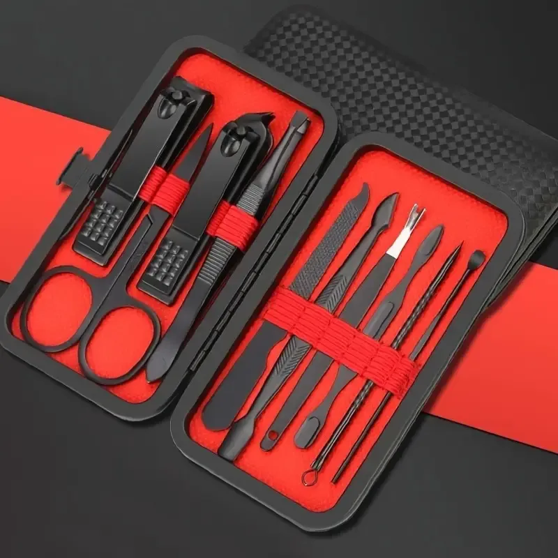 24pcs Deluxe Manicure & Pedicure Set - Ultra Sharp Stainless Steel Nail Clippers, Scissors, File, and Grooming Tools in Stylish Black & Red Case - Professional Quality Kit for Perfect Fingernails & Toenails, Full Set, Sturdy