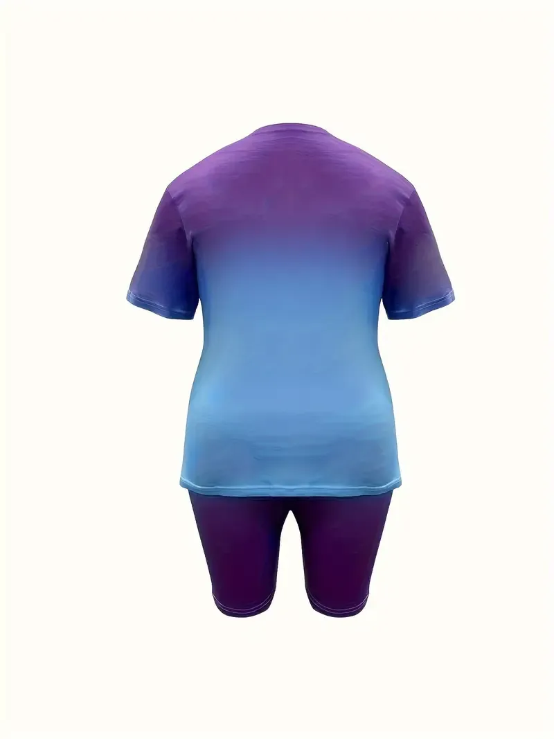 💏💏Ladies gradient suit, butterfly pattern, round neck short sleeve with pocket pants💏💏