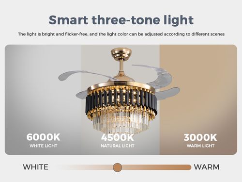 Modern large size 48-inch crystal ceiling fan light, invisible blade crystal chandelier with RGB light source Bluetooth function