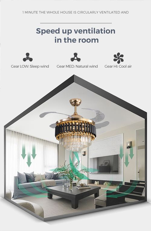Modern large size 48-inch crystal ceiling fan light, invisible blade crystal chandelier with RGB light source Bluetooth function