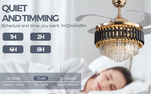 Modern large size 48-inch crystal ceiling fan light, invisible blade crystal chandelier with RGB light source Bluetooth function