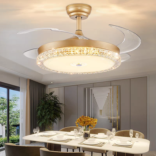 Modern simple invisible fan lamp with fan and remote control energy-saving foldable blades suitable for children's room bedroom dining room