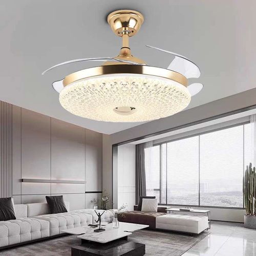 Modern simple invisible fan lamp with fan and remote control energy-saving foldable blades suitable for children's room bedroom dining room