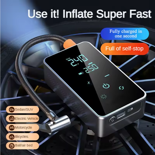 Portable wireless car air pump, high-performance anti-lock braking system, handheld car air compressor, 150 psi car tire inflator, with power supply.