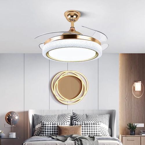 Modern simple invisible fan lamp with fan and remote control energy-saving foldable blades suitable for children's room bedroom dining room