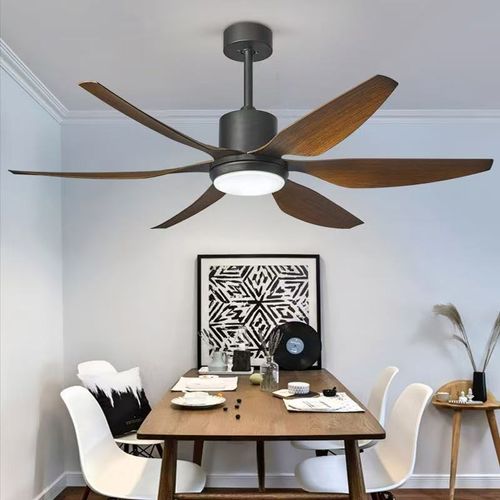 Modern Style Indoor Ceiling Fan Light 5 Straight Wooden Blades 6-Speed ​​Reversible DC Motor 3-Color Dimmable LED Remote Control
