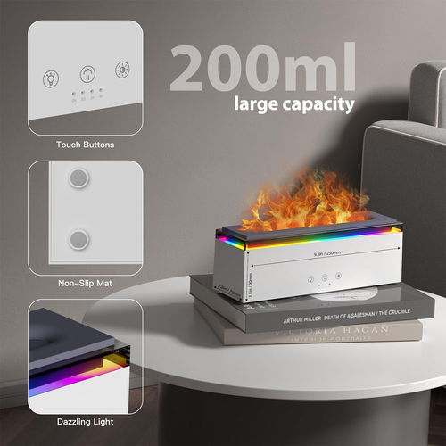 Luxury Aromatherapy Machine Flame Diffuser Humidifier Flame Household Aromatherapy Machine Electric Air Aromatherapy Machine 200ml, Free 1 Bottle of Essential Oil