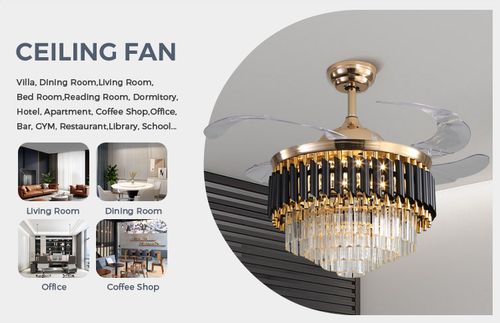 Modern large size 48-inch crystal ceiling fan light, invisible blade crystal chandelier with RGB light source Bluetooth function