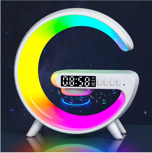 G-Light Smart Speaker with Clock and Music Control, Natural White Noise RGB Ambient Light, 15W Wireless Charging Desk Lamp