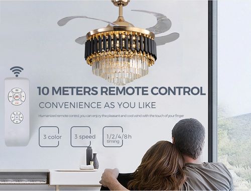 Modern large size 48-inch crystal ceiling fan light, invisible blade crystal chandelier with RGB light source Bluetooth function