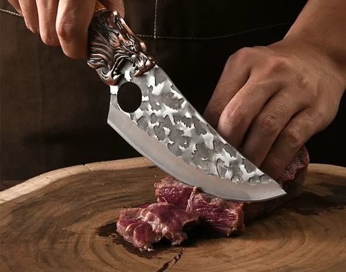 Conjunto de facas de cozinha em aço inoxidável feito à mão com 7 peças, faca de chef, faca de corte, faca de talho, tesoura de cozinha, faca de corte de pato e peixe, um conjunto multiusos