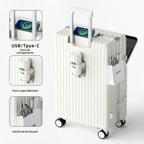 Mala nova de grande capacidade preta e branca de 24 polegadas com tampa de abertura frontal, durável e resistente