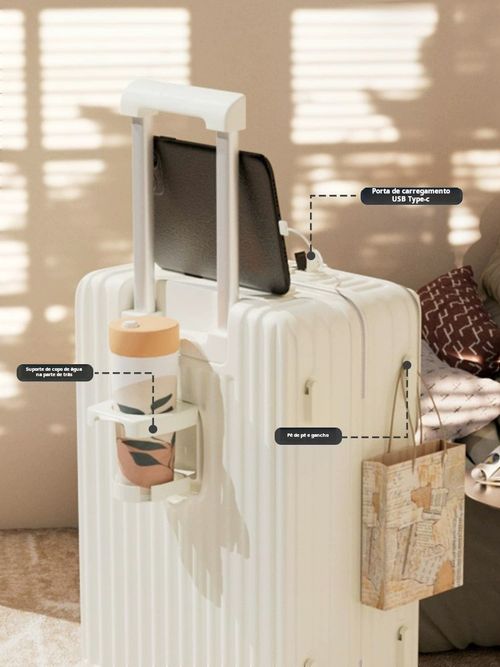 Mala nova de grande capacidade preta e branca de 24 polegadas com tampa de abertura frontal, durável e resistente