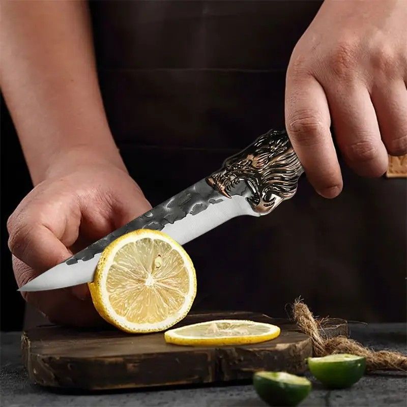 Conjunto de facas de cozinha em aço inoxidável feito à mão com 7 peças, faca de chef, faca de corte, faca de talho, tesoura de cozinha, faca de corte de pato e peixe, um conjunto multiusos