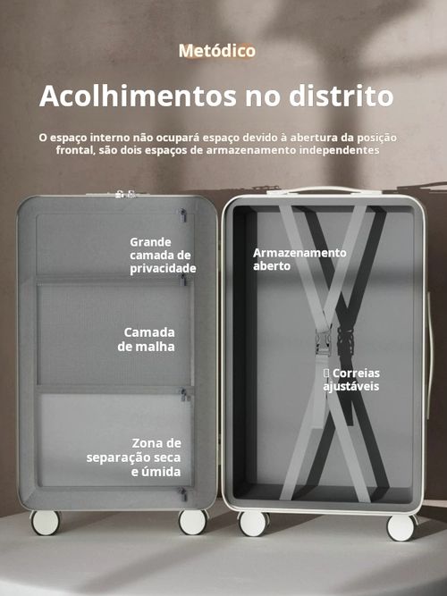 Mala nova de grande capacidade preta e branca de 24 polegadas com tampa de abertura frontal, durável e resistente
