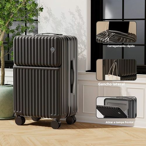 Mala nova de grande capacidade preta e branca de 24 polegadas com tampa de abertura frontal, durável e resistente