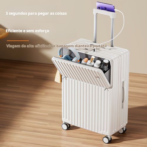 Mala nova de grande capacidade preta e branca de 24 polegadas com tampa de abertura frontal, durável e resistente