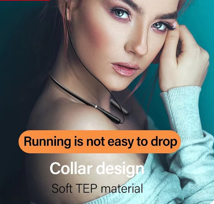 Auricular Bluetooth 5.4 com faixa de pescoço confortável, auricular desportivo com redução de ruído