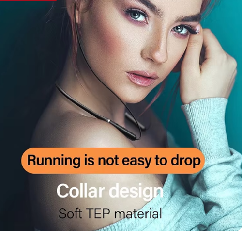 Auricular Bluetooth 5.4 com faixa de pescoço confortável, auricular desportivo com redução de ruído