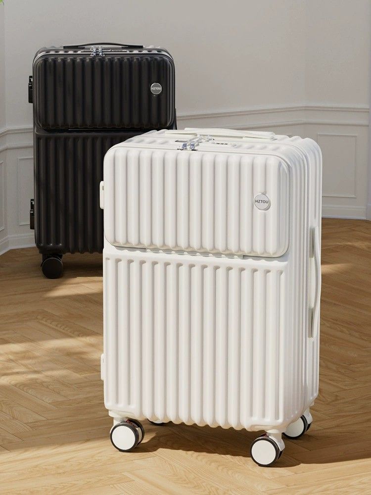 Mala nova de grande capacidade preta e branca de 24 polegadas com tampa de abertura frontal, durável e resistente