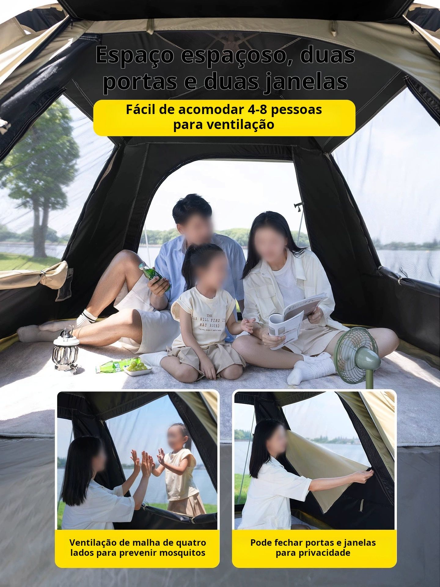 Equipamento portátil e dobrável para atividades ao ar livre adequado para proteção solar e campismo Anti-tempestade para 3 a 4 pessoas