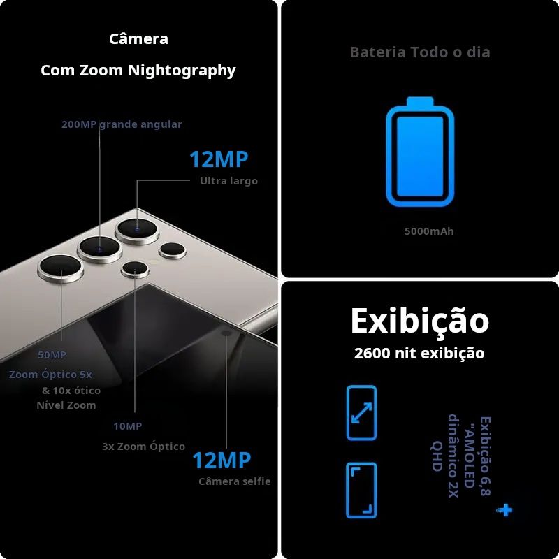 Novo smartphone S24 Ultra Edition 2020 com 22 GB + 2 TB de armazenamento, ecrã de 7,3 polegadas, bateria de 7000 mAh e resolução HD