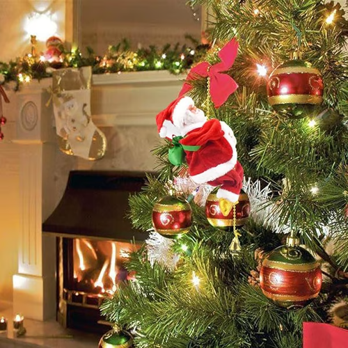 (🔥PROMOÇÃO imperdível agora com 49% de desconto) - Brinquedos musicais do Pai Natal com escalada elétrica