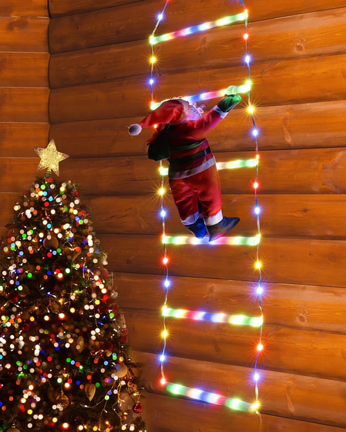 🎄Promoção de Pré-Aquecimento 2025: 50% de desconto! - Luzes LED para Escada com Pai Natal Escalador