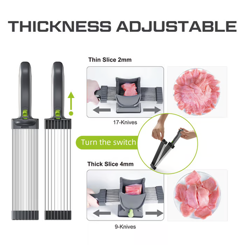 Cortador de carne para carne crua fresca, espessura ajustável de 2 ou 4 mm, faca de cozinha 17 em 1, cutelo em aço inoxidável