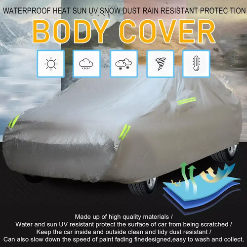 Capa para automóvel para todas as condições meteorológicas, capa para automóvel para exterior, proteção contra o sol, raios UV, neve e vento, capa exterior respirável e completa para berlinas universais até 185