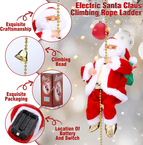 (🔥PROMOÇÃO imperdível agora com 49% de desconto) - Brinquedos musicais do Pai Natal com escalada elétrica